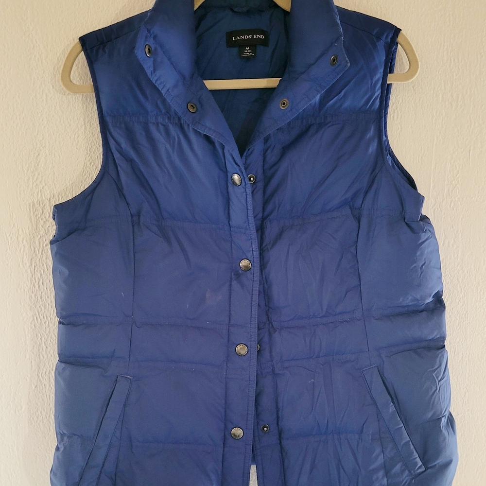 Lands' End Women's M Blue Puffer Vest Down Cozy Sporty